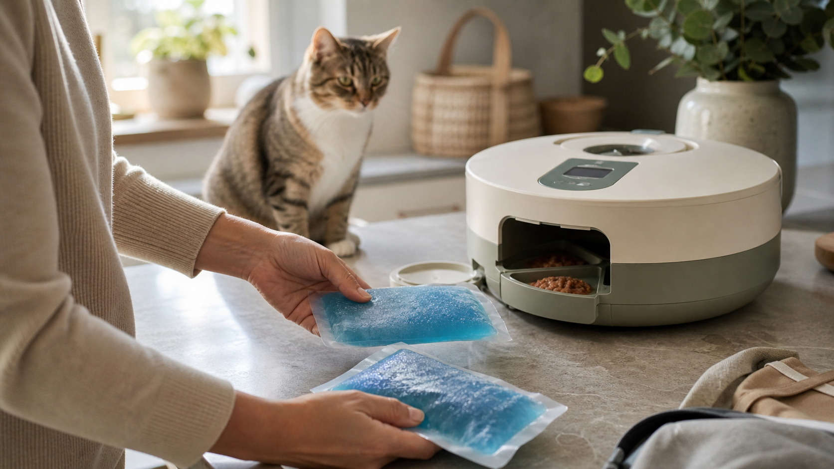 Préparation des blocs réfrigérants sous le plateau Cat Mate C500