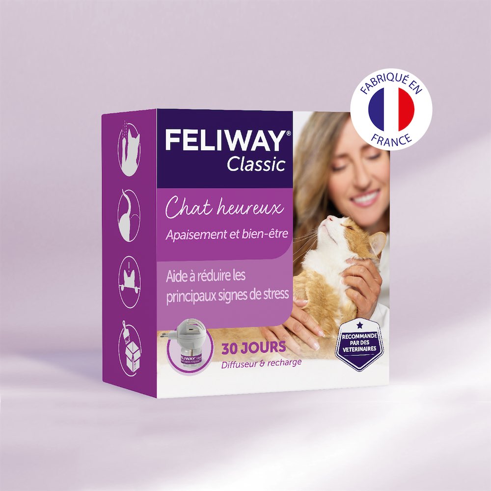 Boîte officielle Feliway Classic avec diffuseur et recharge de 30 jours
